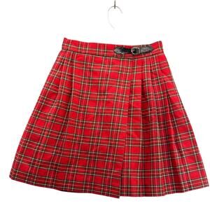 Michele Vintage Red Tartan Plaid Pleated Buckle Closure Kilt Skirt Women 6P